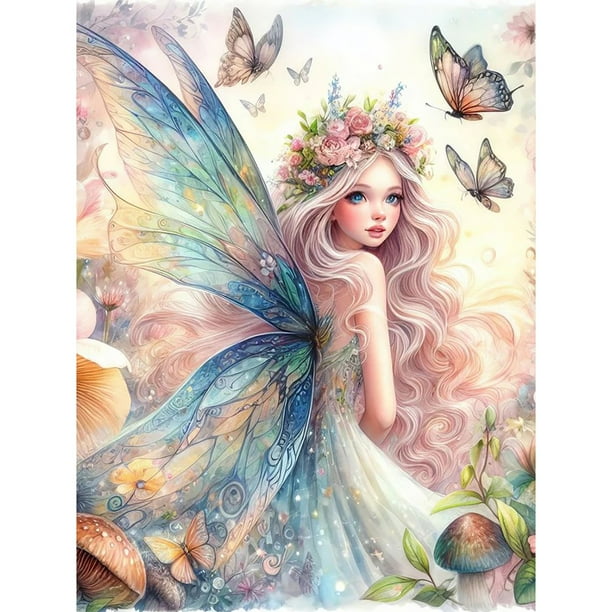 Pintura de diamantes Redondos Wdftyju Serie Personajes Hadas y Mariposas Resina 30x40CM