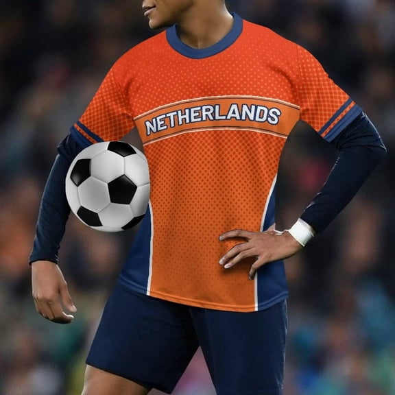 Mens Soccer Shirt Netherlands Raglan Tops Short Sleeve Fashion T Shirt Graphic Basic Tees Summer Crew Neck Team for Football Top Fan Casual Tops TeeL
