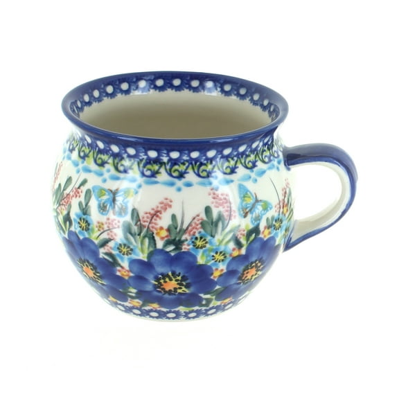 Blue Rose Polish Pottery Garden of Blue Bubble Soup Mug