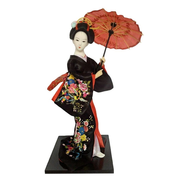 Muñeca geisha japonesa, figuras en miniatura de resina, figura coleccionable, geisha asiática Negro
