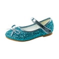 thumbnail image 1 of LNMQLPDBS Chaussures de Princesse pour Petites Filles Paillettes Sequins Talons Bas Chaussures de Robe de Princesse avec Nœud Fleur Fille Bout Fermé Sangle Réglable Ballerines de Mariage Chaussures Fête Danse Bleu 8-9 Ans, 1 of 4