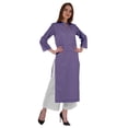 thumbnail image 2 of Bimba Kurta Droite Unie pour Femmes, Col Mandarin avec Encolure Plissée, Coton, Ethnique Indienne, 2 of 7