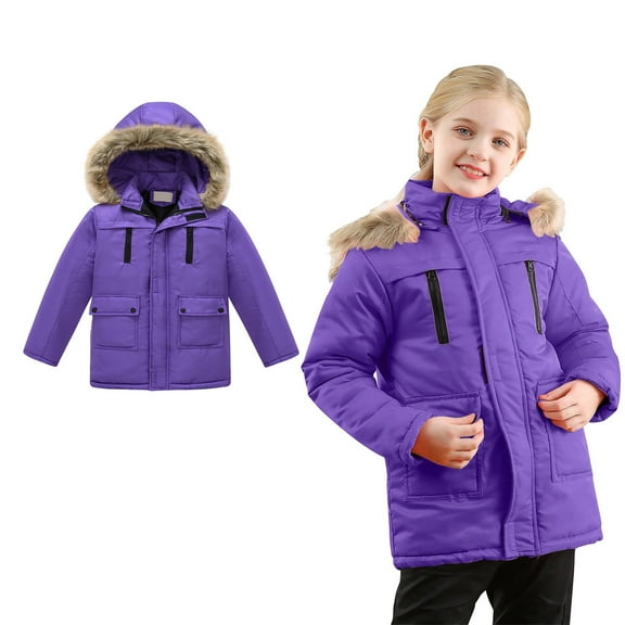Toddler Winter Coats with Hooded Puffer Jacket Kids Purple Jacket Boys Zip up Long Sleeve Thicken Waterproof Jacket Kids Girl Jackets Size 3-4 Years