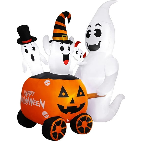 6Ft Halloween Inflatable Ghost Pumpkin Decorations, Air Blown Up Ghost Model Party Yard Decoration with Build- in LED Lights Halloween Outdoor Inflatables with US Plug