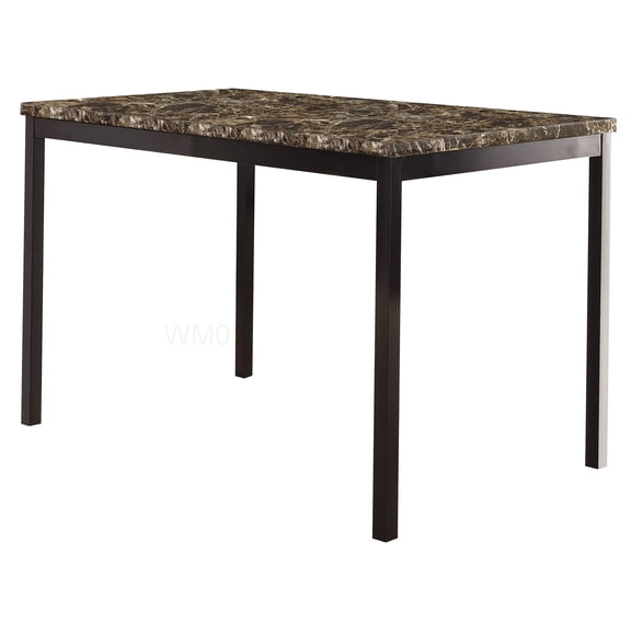 Black Metal Frame Dining Table with Brown Faux Marble Top for 4 Person Seating