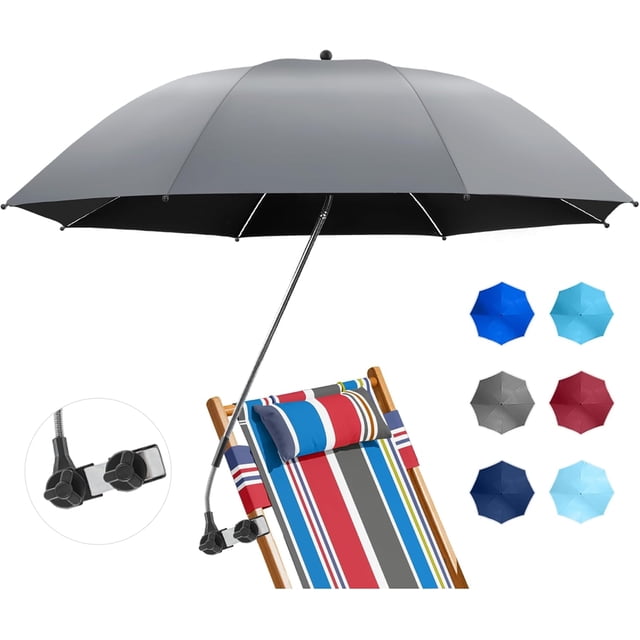 Parasol de Plage avec Pince, Parasols UPF50+ Réglables à 360 ° pour Chaise de Plage (Chaise Non Incluse)