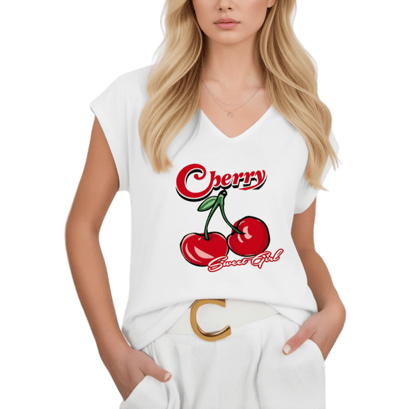 Cozymy Women V-Neck Sleeveless T-Shirt Vintage Cherry Sweet Girl Design Casual Summer Vacation Plus Size Sleeveless Tee S-5XL