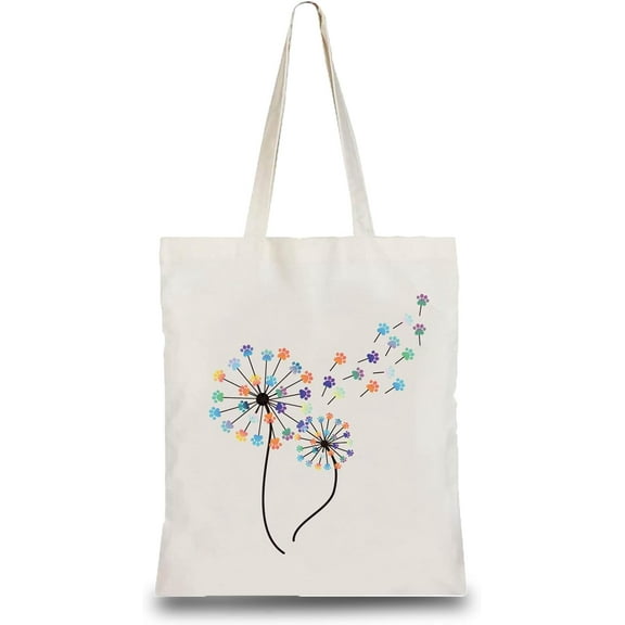 Dandelion Tote Bag Canvas Grocery Bags Reusable Lightweight Foldable Canvas Shopping Pouch with Handle DIY Craft for Beach Travel Gym Supermarket Books Women Gifts Daily Life 13 x 15 Inch Mixed Color