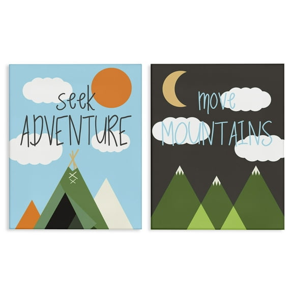 Stupell Industries Seek Adventure Move Mountains Text & Numbers Painting Wrapped Canvas Art Print Wall Art, 16 x 20, Set of 2