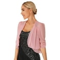 thumbnail image 3 of YONGHS Women Shrugs Sheer Cardigan Summer Short Sleeve Open Front Cropped Bolero Pink L, 3 of 7