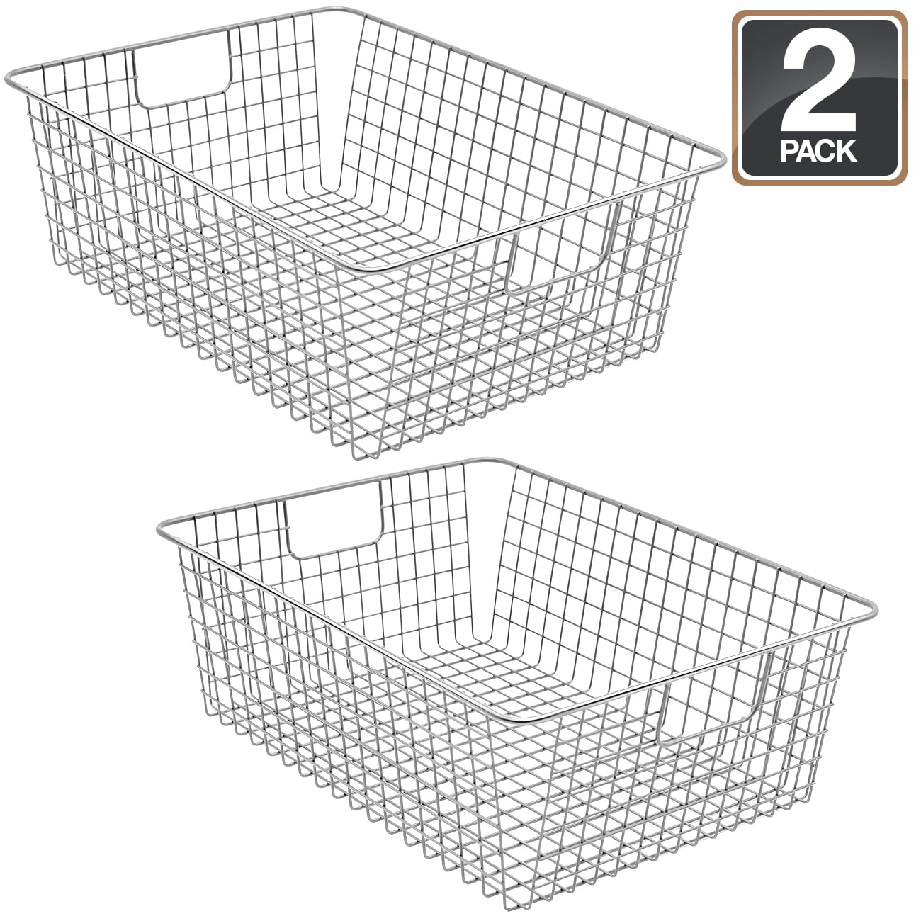 Metal Wire Organizing Bins Baskets with Handles for for Kitchen Bedroom Cabinets Pantry Bathroom Laundry Room Closet Garage 2 Pack Wire Storage Baskets Chrome …
