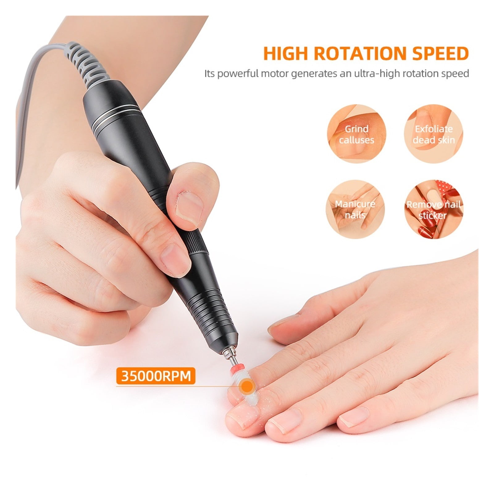 Super Motor Rechargeable Nail Drill Machine, 35000RPM Manicure Pedicure Nail Gel Polisher, Grinding Device Low Noise Low Vibration ,Lightweight and Portable