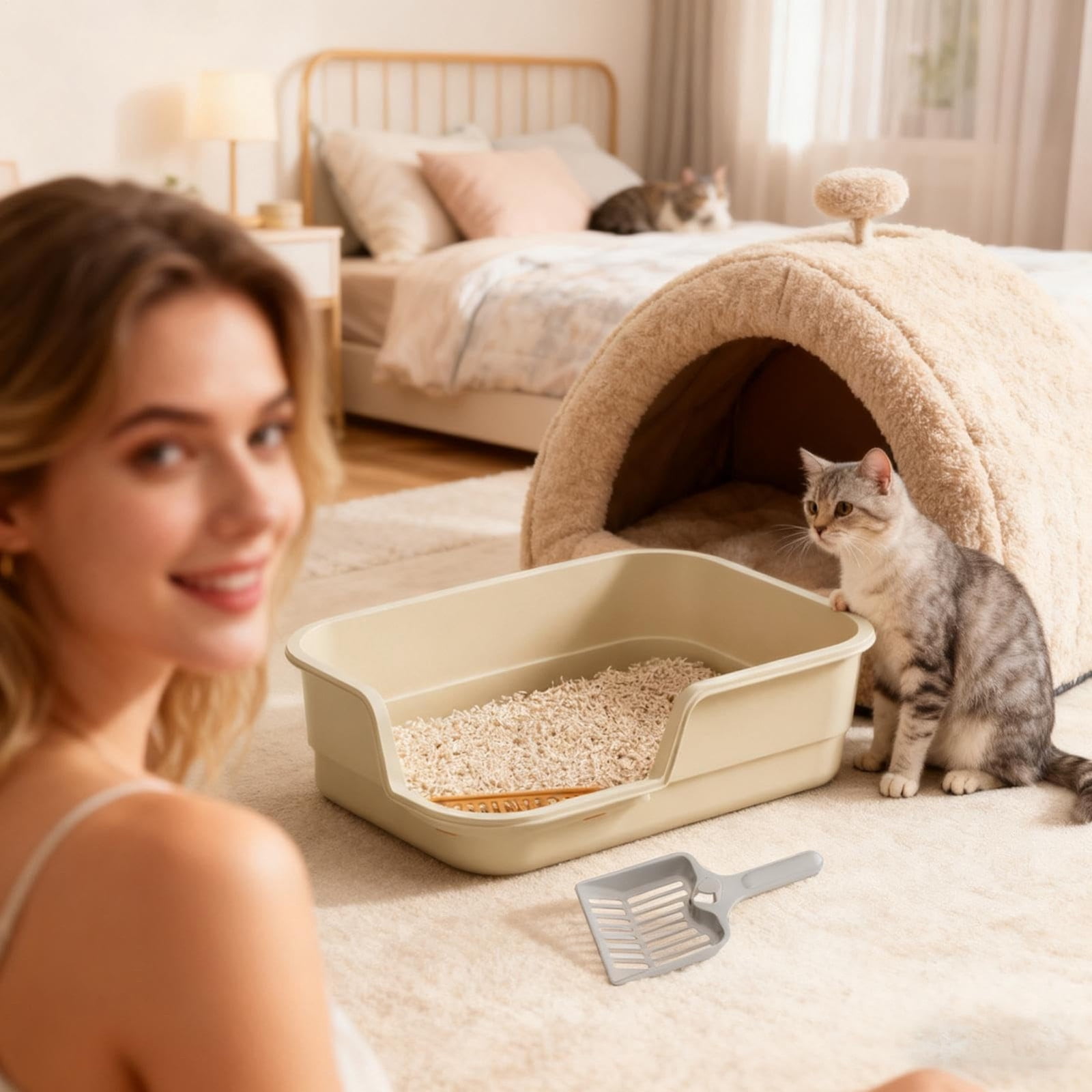 Extra Large Semi Enclosed Cat Litter Box High Sides Low Entry Open Top Kitty Toilet Splash Control for Senior Cats Kittens Multi Cat Home Apartment Senior Cats Multi Cat Clean Home Litter Control
