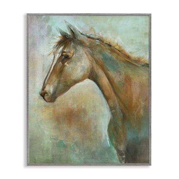 Stupell Industries Contemporary Horse Portrait Green Brown Animal Gray Framed Giclee Art, 11 x 14, by K. Nari