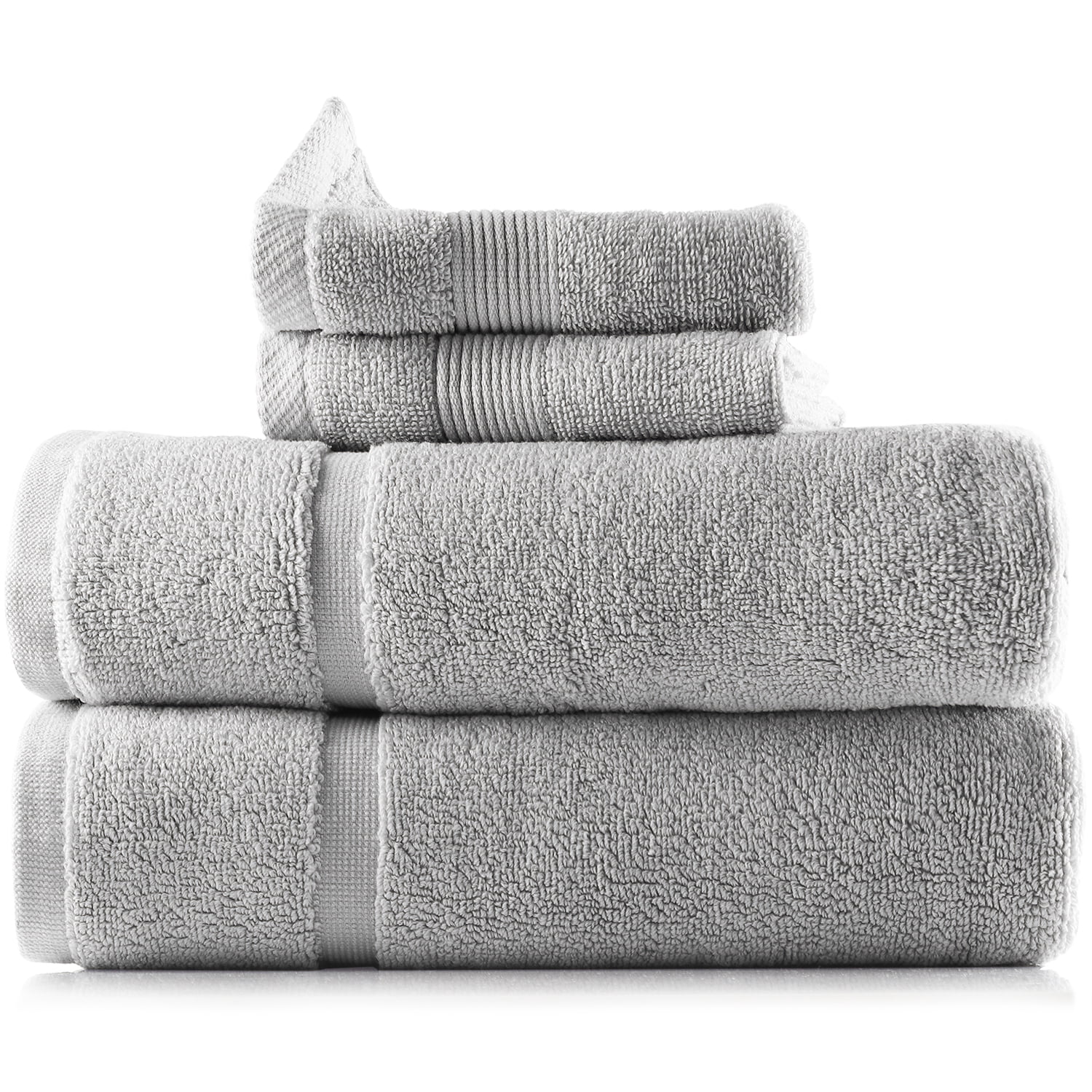 Clara Clark Bath Towels Set, 100% Cotton Luxury Softness 4 Pc Set, Gray