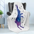 thumbnail image 4 of Celestial Soft Flannel Fleece Throw Blanket, Astronomy Themed Constellation with Outer Space Bunny, Cozy Plush for Indoor and Outdoor Use, 50" x 70", Royal Blue Fuchsia, by Ambesonne, 4 of 5