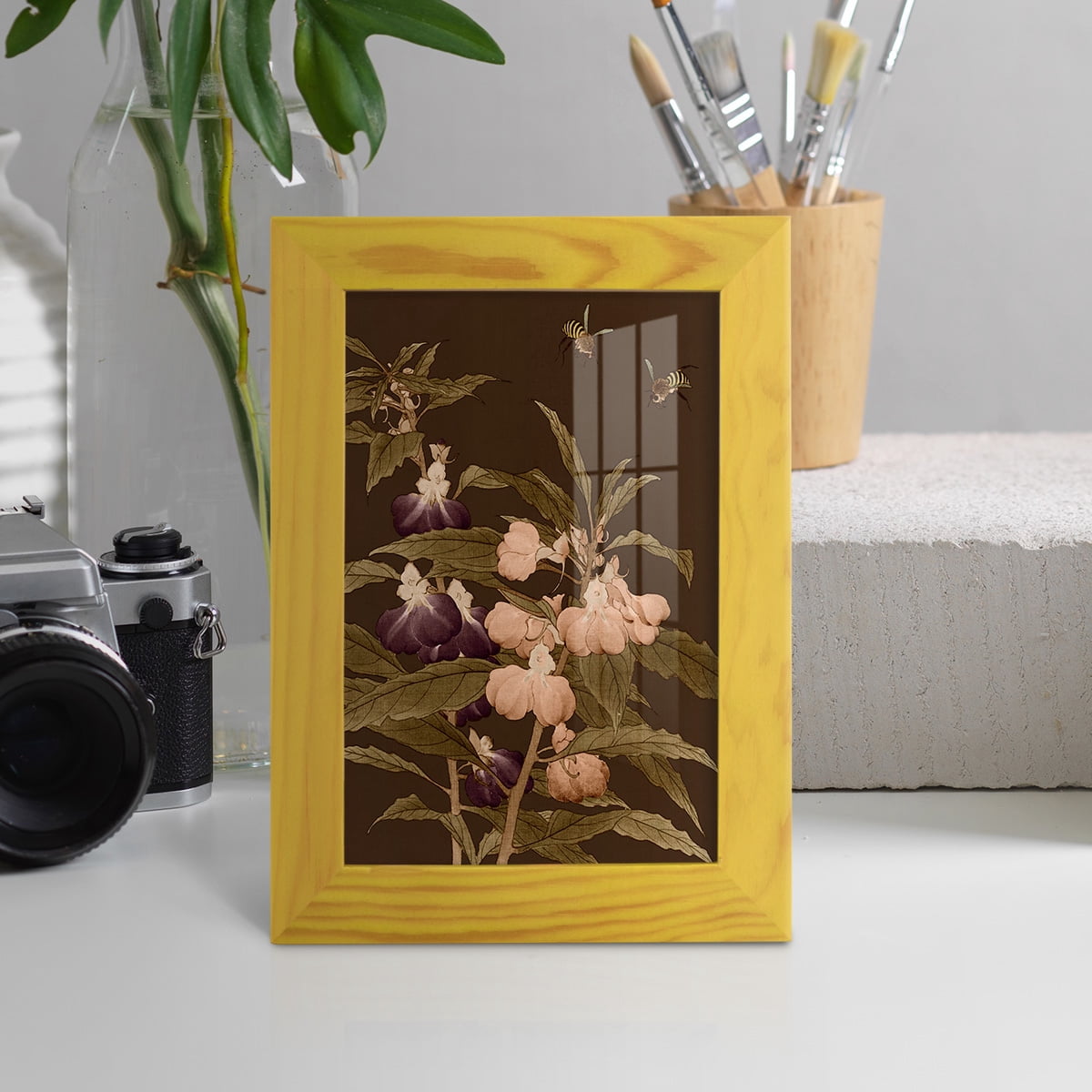 Asian Brocade IV - Framed Print w/glass - Sunflower Yellow