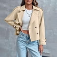 thumbnail image 5 of Olyvenn Women Crop Double Breasted Trench Coat Collared Raglan Long Sleeve Work Office Cropped Jacket with Pockets Khaki S, 5 of 9