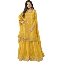 Pakistani Designer Salwar Kameez Dress Haldi Function Wear Indian Plazo Suits ( Yellow, L - 42 )