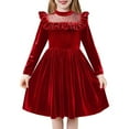 thumbnail image 3 of NAISIBABY Girls Velour Dresses, Pleated Polka Dot Mesh Ruffles Long Sleeve Christmas Party Princess Dresses Red 5T, 3 of 3