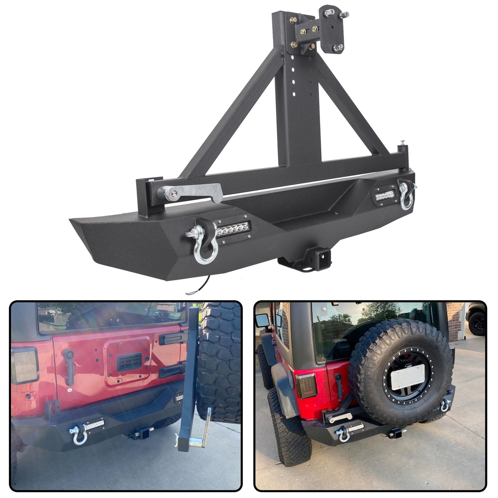 Textured Black Rear Bumper w/ Tire Carrier+LED Lights for 0718 Jeep Wrangler JK