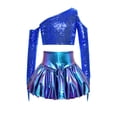 thumbnail image 3 of iiniim Girl's 2 Piece Dance Outfits Jazz Hip Hop Performance Dance Top and Metallic Bubble Skirts Set Royal Blue 14, 3 of 7
