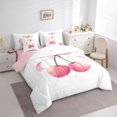 thumbnail image 4 of Homewish Kawaii Bow Tie 7 Pieces Bedding Comforter Set,Summer Wseet Cherries Full Bedding Set,Pink White Fitted Sheet Flat Sheet For Girls Kids,Breathable Home Decor Reversible, 4 of 9