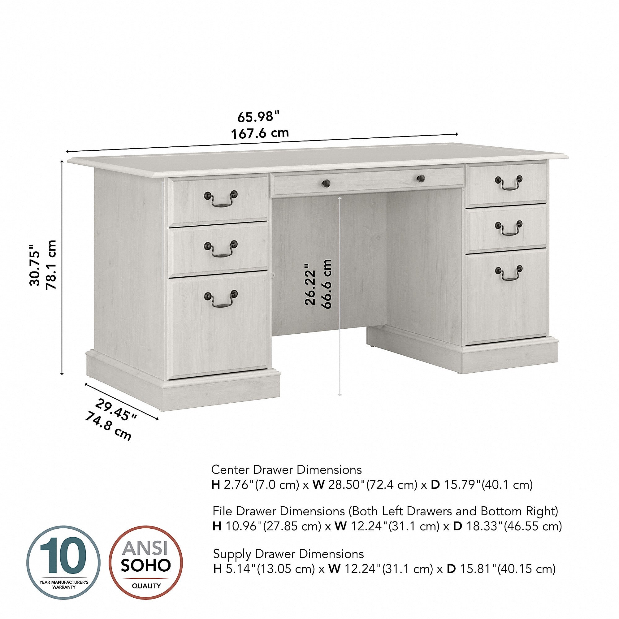 Bush Furniture Saratoga Executive Desk with Drawers, Off-White