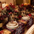 thumbnail image 3 of Christmas Table Runner-Red Black Buffalo Plaid Check Snowflake-Cotton Linen-Winter Dinner Scarf Décor,Long 120'''' Holiday Dresser Scarves,Farmhouse Xmas Kitchen Coffee/Dining Living Room Tablerunner, 3 of 7