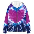 thumbnail image 4 of AJTQTH Kids Girls Long Sleeve Tie Dye Print Jackets Casual Spring Fashion Full Zip up Hooded Pullover Sweatshirts Loose Soft Comfy Hoodie Outwear Coat with Pockets Purple 4-5 Years, 4 of 4