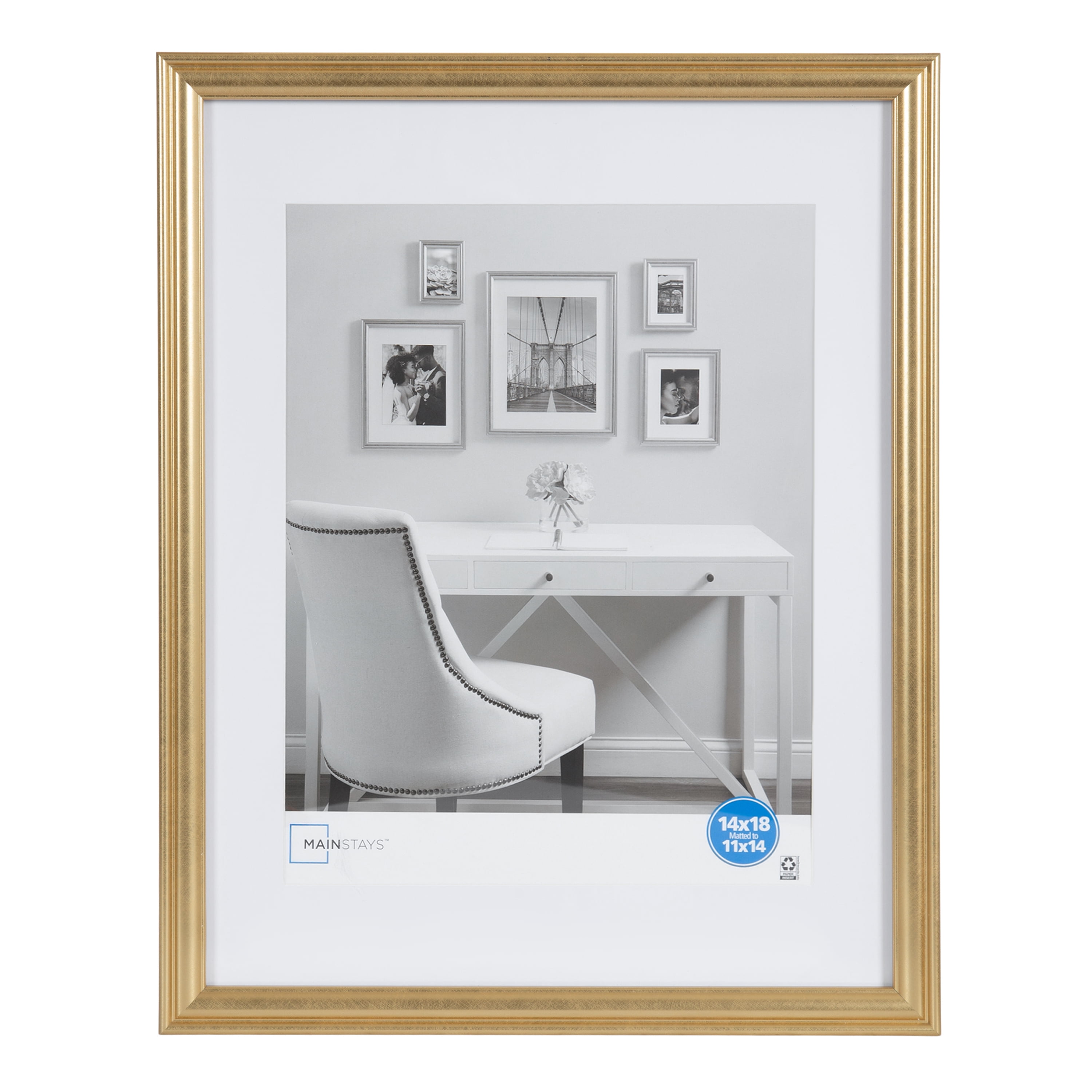 (2 pack) Mainstays 14 x 18 Gold Wall Picture Frame, Matted to 11 x 14