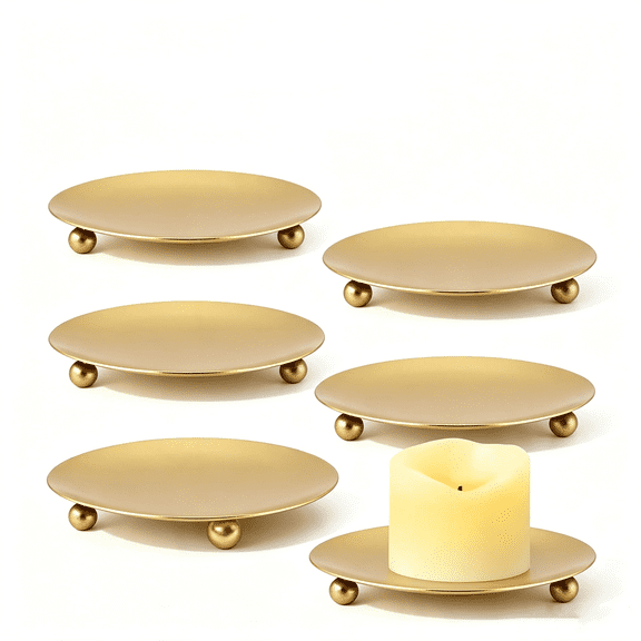 CHICAURA Iron Pillar Candle Holder Plate for Wedding Christmas Incense Cones , 6 pack 4.72 in Gold