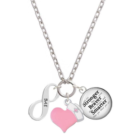 Delight Jewelry Silvertone BAE Infinity Sign - Light Pink Heart Nurse Strong Zoe Necklace