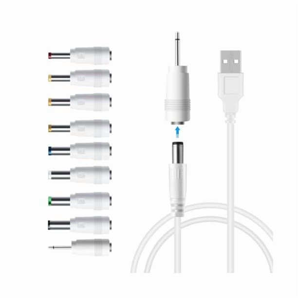 wonima02 DC 5V Power Cord, USB to 5V DC Power Cable Charging Cord with 9 Adapters (6.4 * 4.4mm, 6.3 * 3.0mm, 5.5 * 2.5mm, 5.5 * 2.1mm, 5.5 * 1.7 mm, 4.8 * 1.7 mm, 4.0 * 1.7 mm, 3.5 * 1.35 mm, 2.5mm)