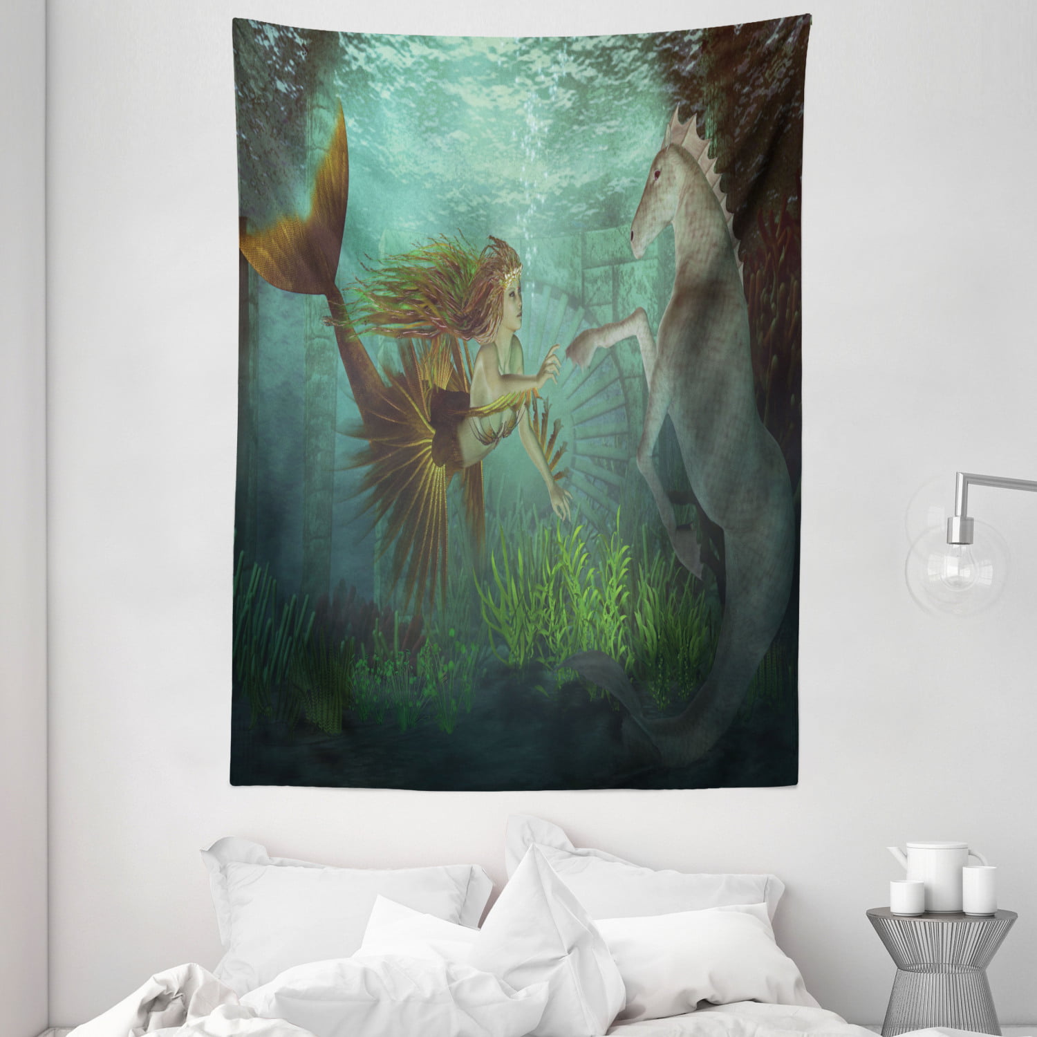 Mermaid and Ocean wave Tapestry Hippie Wall Hanging for Living Room Bedroom Dorm 