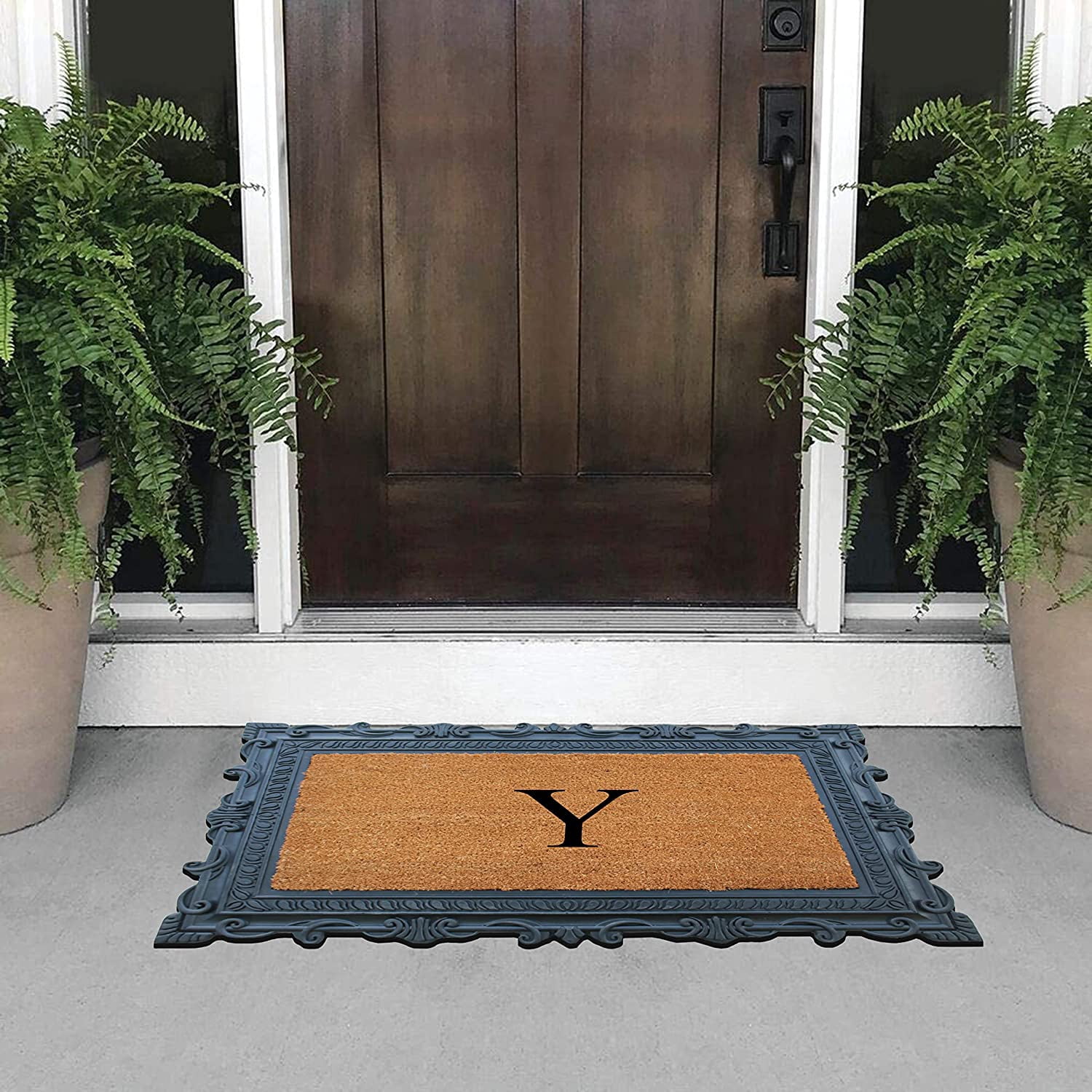 A1HC Natural Rubber & Coir 24x36 Monogrammed Doormat For Front Door, Anti-Shed Treated Durable Doormat for Outdoor Entrance, Heavy Duty, Low Profile, Easy to Clean, Long Lasting Front Porch Entry Rug