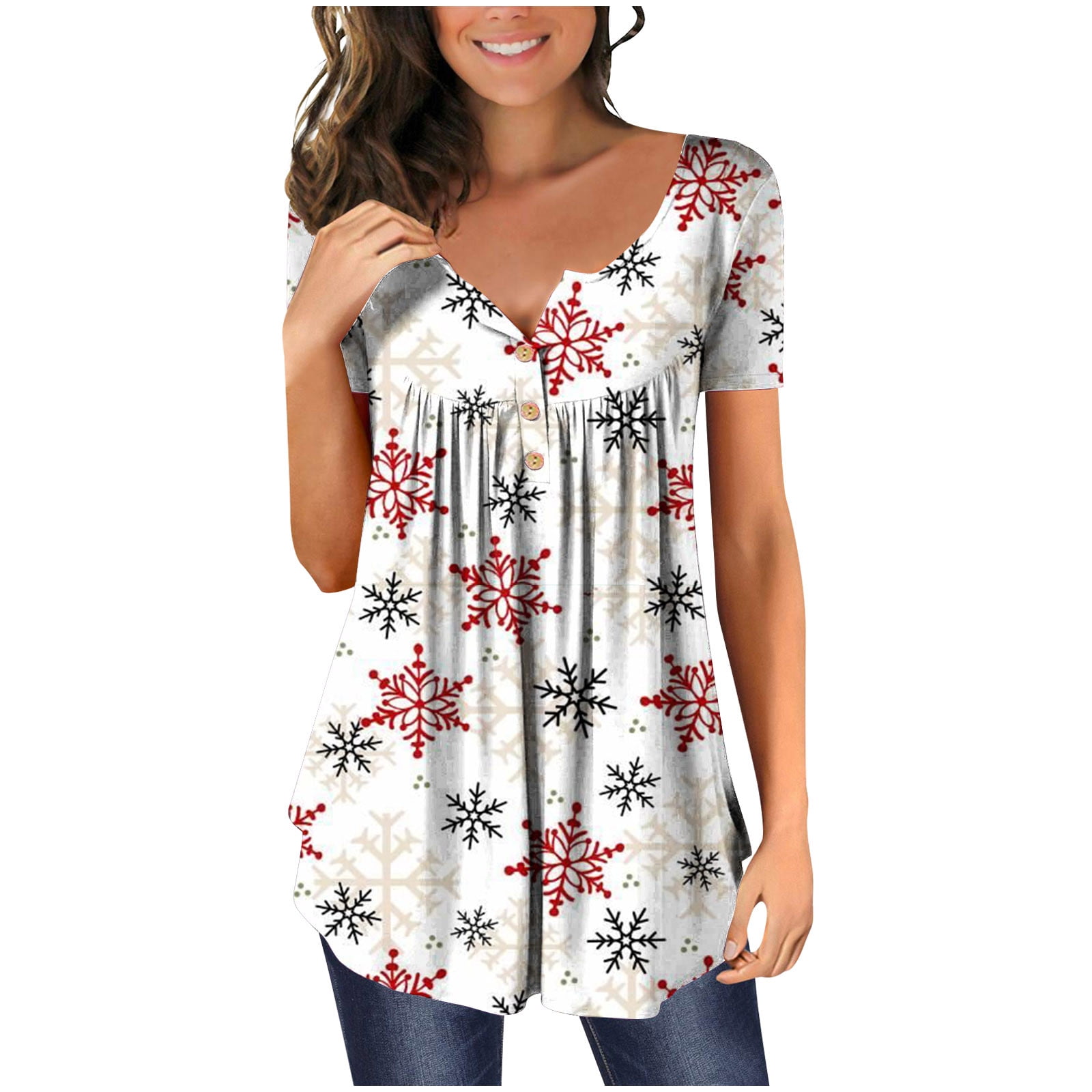 Womens Long Sleeve Button T-Shirt Blouse Tee Floral Tops V-Neck Loose  Casual US