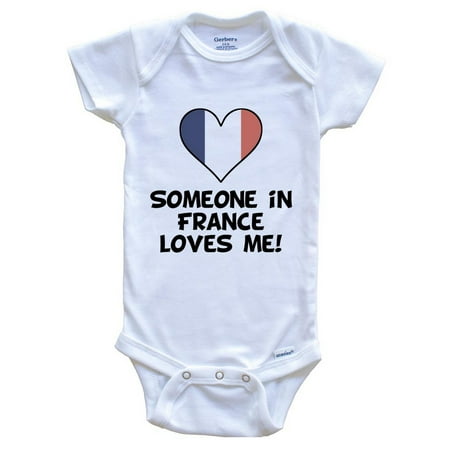 

Someone In France Loves Me French Flag Heart Baby Bodysuit 3-6 Months White