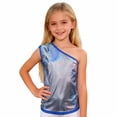 thumbnail image 2 of Girls Tops Glitter Asymmetrical Shoulder Sequin Vest Stage Top Girls Clothes Blue 5-8 Years, 2 of 5
