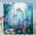 thumbnail image 6 of Dolphin Shower Curtain Underwater Algaes Coral Reefs Sunbeam Tropical Fish Marine Wildlife Ocean Animal Seabed Bathroom Decor Fabric Polyester Waterproof 72Wx72H Inch 12 Pack Plastic Hooks, 6 of 6