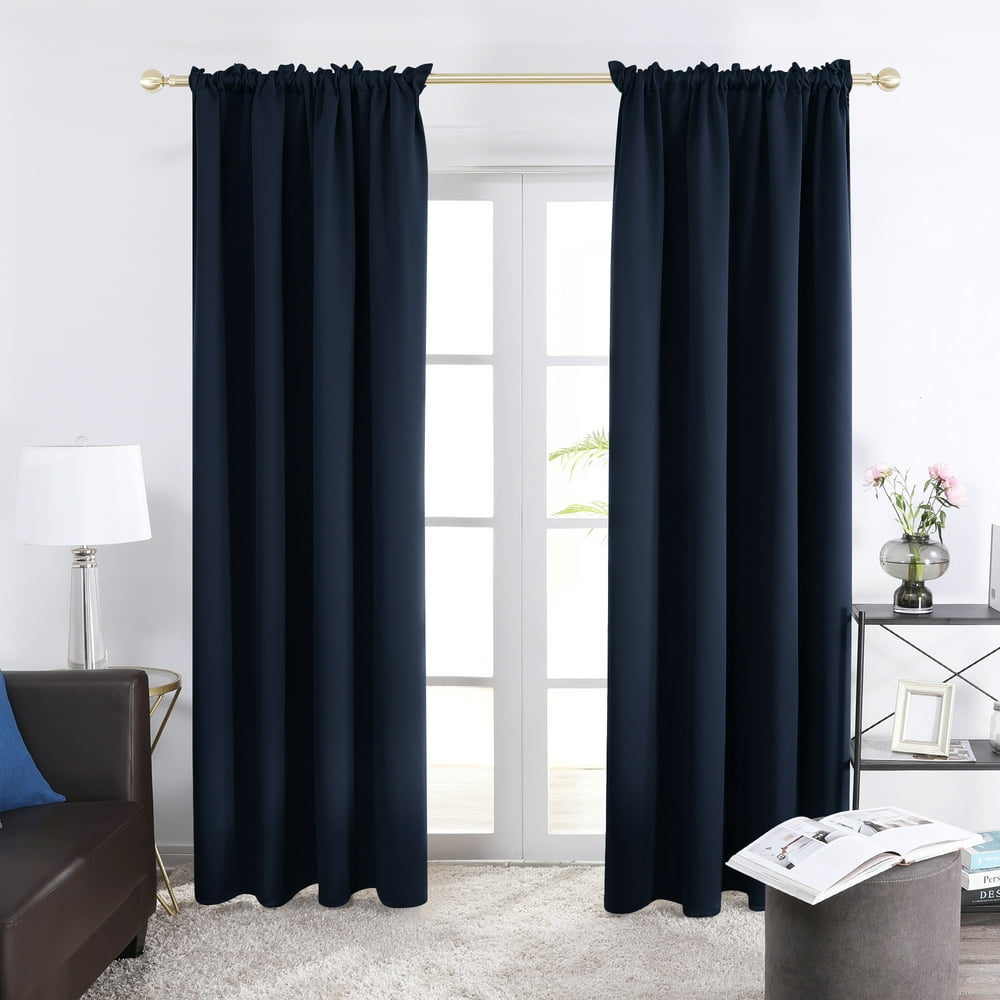 Deconovo Navy Blue Blackout Curtain Set of 2 Rod Pocket Room Darkening