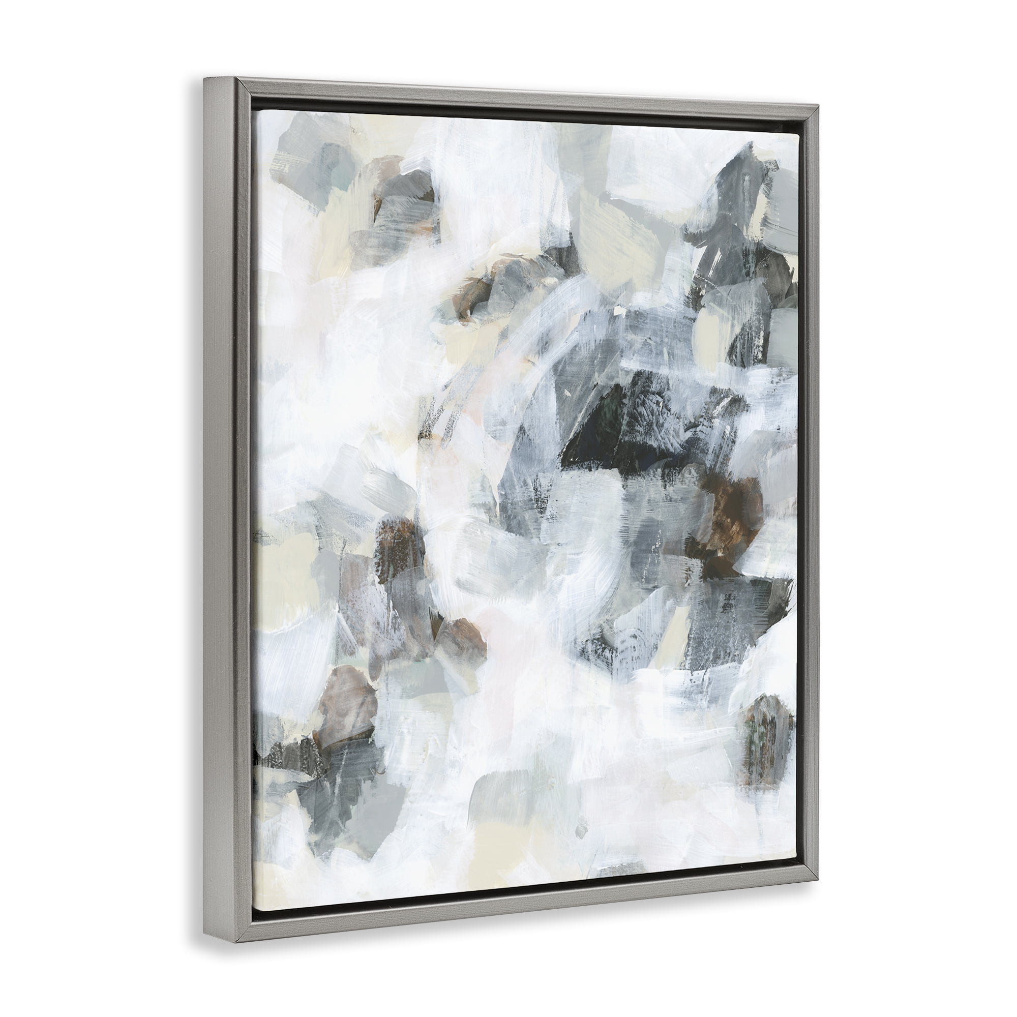 Stupell Industries Soft Grey Composition Abstract Painting Gray Floater Framed Canvas Art Print Wall Art, 25 x 31
