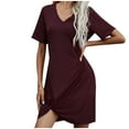 thumbnail image 1 of Yuyuzo Robes T-Shirts pour Femmes Manches Courtes Col en V Mini Robe Ourlet Froncé Couleur Dégradée Robes Courtes Décontractées, 1 of 4