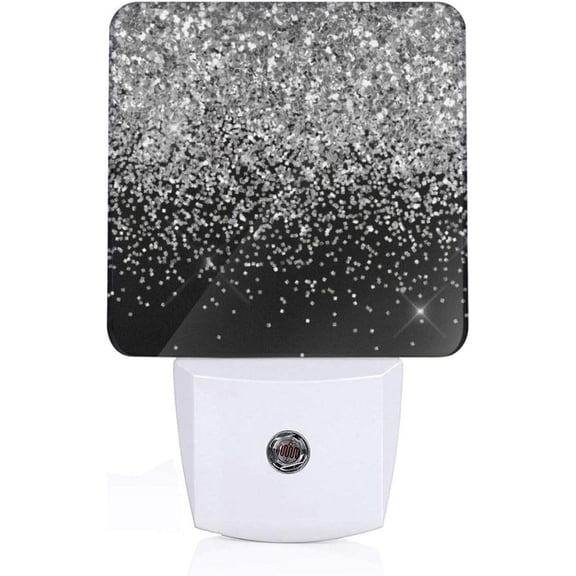 OLGCZM Silver Black Glitter Night Light Plug in Printed Led Night Light for Kids Baby Night Light Projector Led Night Lights Plug Into Wall Night Lights Set for Bedroom, Bathroom, Kitchen