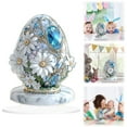 thumbnail image 2 of ZMKIAG Stained Egg Blown Glass Easter Ornaments - Blue Floral Decorative Egg Ornament Elegant Home Décor for Living Room & Bedroom Table for Any Occasion Christmas Decorations, 2 of 9