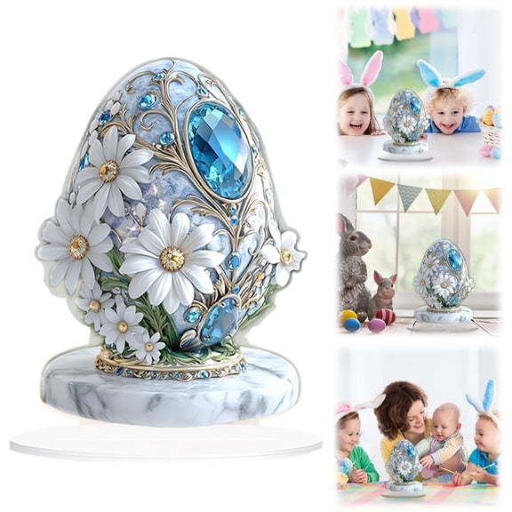 Desktop Decor,Blue Floral Decorative Egg Ornament Elegant Home Décor For Living Room & Bedroom Table For Any Occasion