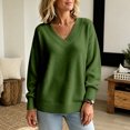 thumbnail image 6 of Dwellite Womens Knit V Neck Sweater Long Sleeve Fall Tops Lightweight Basic Pullover Tops Army Green M, 6 of 6