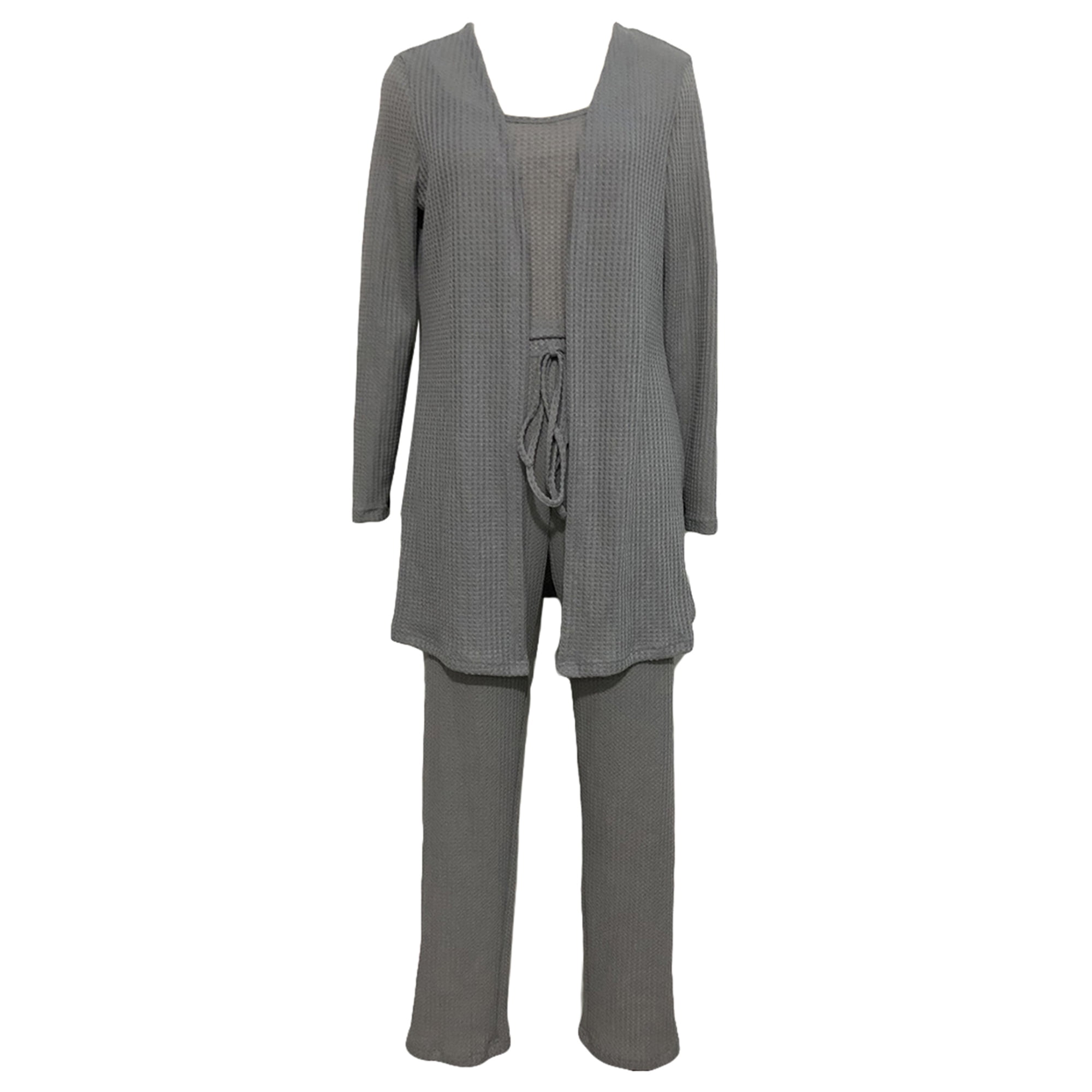トップス LONG SLLEVE LOUNGE CARDIGAN 3 Fessceruna Womens 3 Piece Lounge Sets Pajamas Knit Long