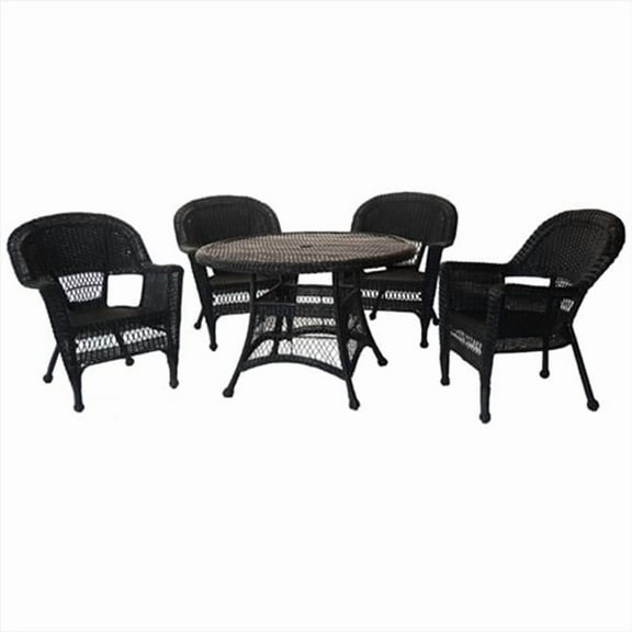Jeco W00207D-D-G 5 Piece Black Wicker Dining Set