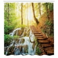 thumbnail image 3 of Croatia Shower Curtain, Nature Photo of Deep Forest with Streaming Clear Water on Rocks and Wooden Stairs, Fabric Bathroom Set with Hooks, 69W X 84L Inches Extra Long, Multicolor, by Ambesonne, 3 of 3